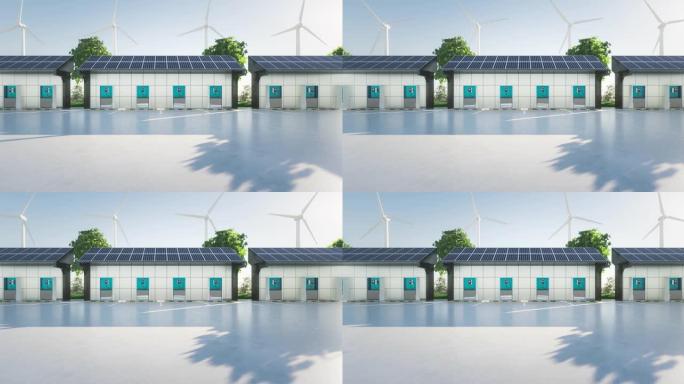 绿色电力能源概念和背景的充电站3d渲染。