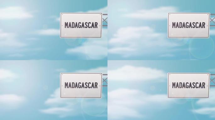 马达加斯加在蓝色多云的天空上滴下路标-股票视频