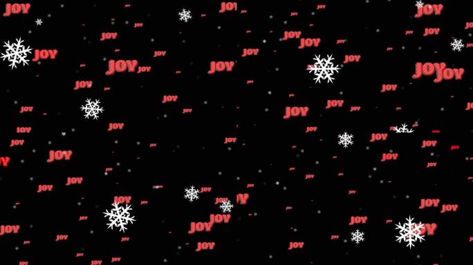 圣诞节重复的欢乐文本动画和黑色背景上的雪