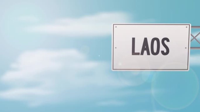 老挝标题道路标志在蓝色多云的天空-股票视频