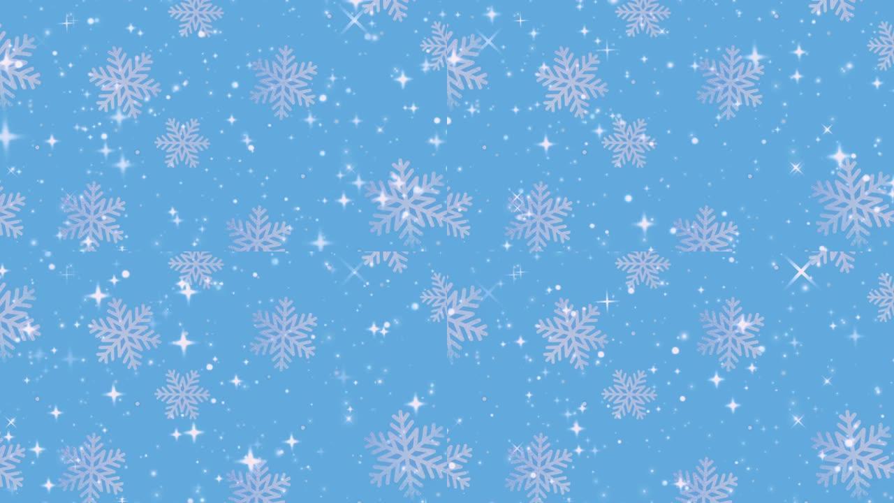 蓝雪冬季雪花闪闪发光