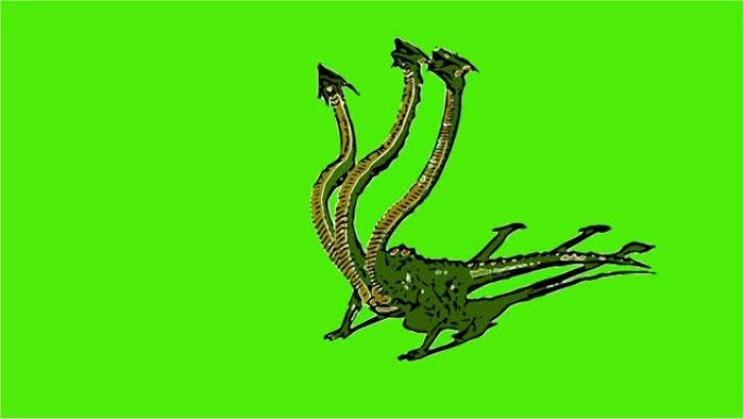 漫画风格的2d动画 -- 绿屏上孤立的九头蛇神秘水蛇咆哮