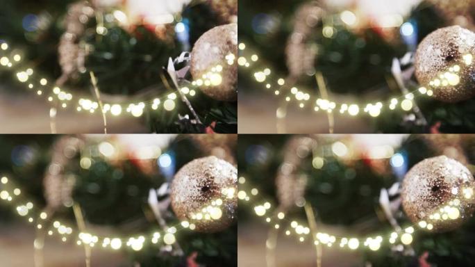 串灯和模糊圣诞树装饰的动画