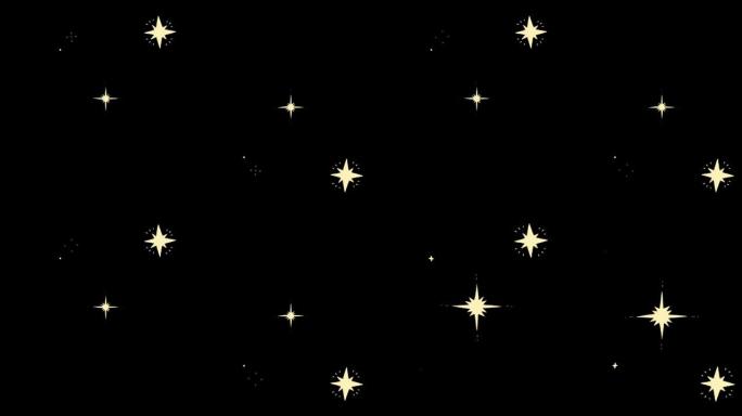 动画白色星星在黑色背景上闪闪发光。