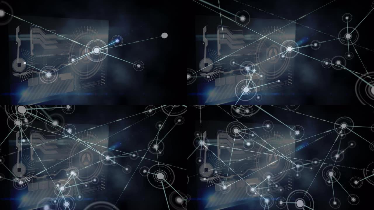 黑色背景上的连接网络和医疗数据处理的动画