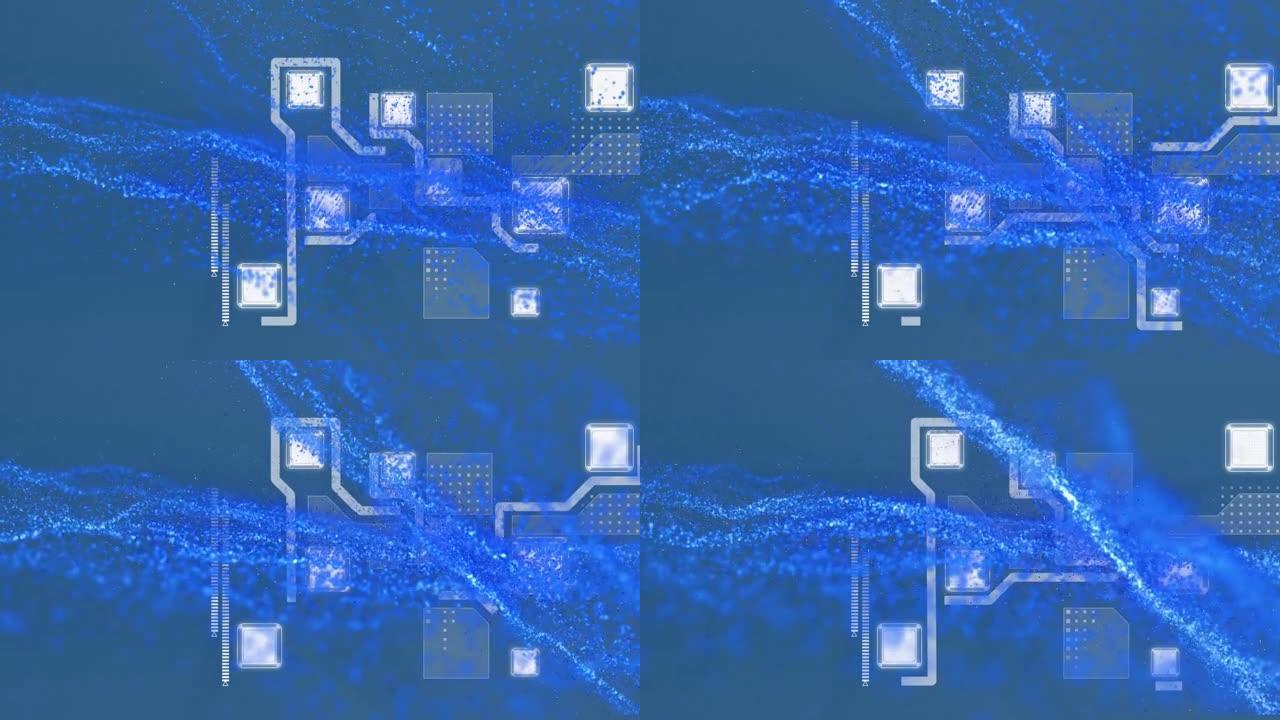 蓝色背景上连接网络上的蓝光跟踪动画