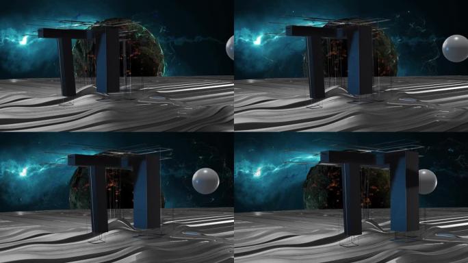 干净的未来派外星人科幻幻想机库隧道走廊动画-3d渲染