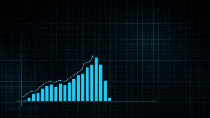 高科技网格背景上以技术风格制作的数字收入增长图的增长线图