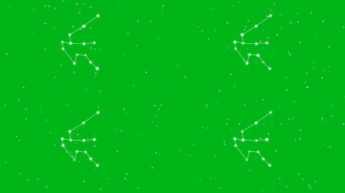 黄道十二宫水瓶座的代表，绿屏背景上闪烁的星星