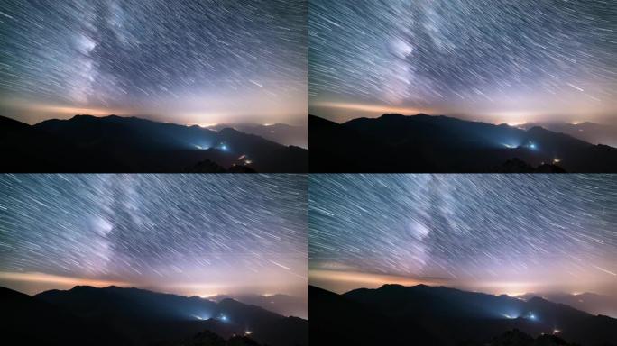 银河系星体在星空夜山的乡村运动天文学延时彗星效应
