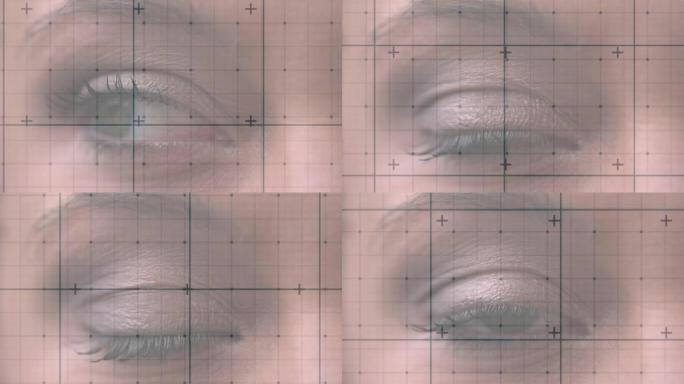 高加索女性眼睛上的数据处理动画