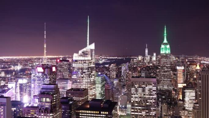 夜光曼哈顿景观4k延时从纽约岩石顶