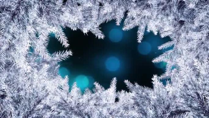 黑色背景上的光点上的圣诞白色冷杉树框架动画