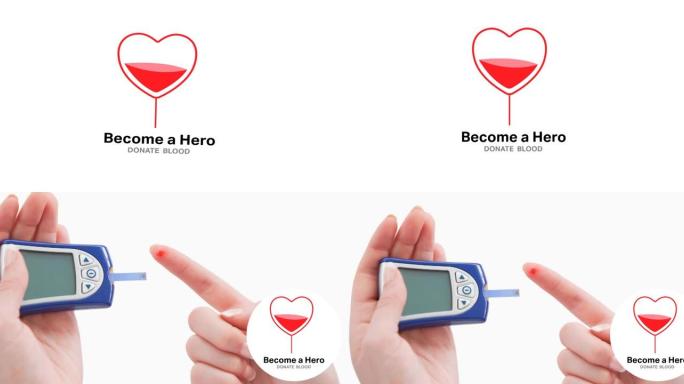 动画献血文字与血液心脏标志，超过妇女做针刺血液测试
