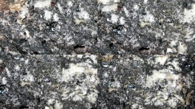 具有石英晶体层和闪锌矿夹杂物的石英-黑云母片麻岩的宏观