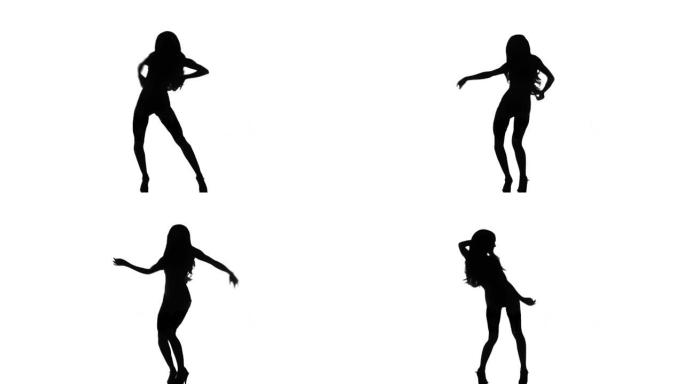 一个剪影女人在白色背景下随意地跳舞