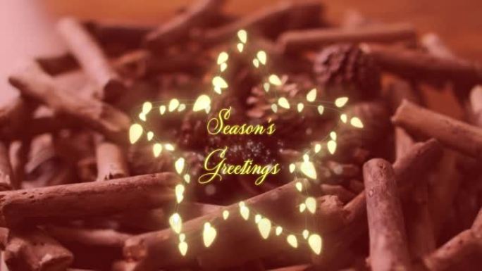 圣诞节花圈上的季节问候文字动画
