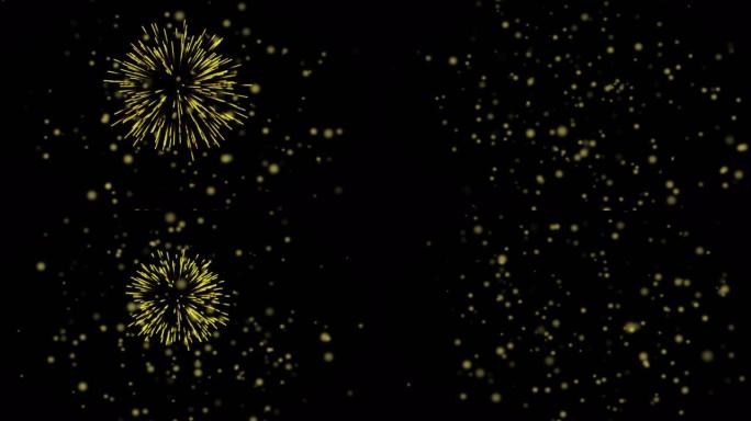 夜空中带有圣诞节和新年烟花的发光黄色斑点动画