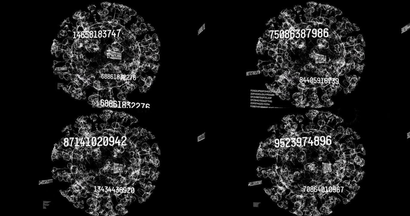 黑色背景上病毒单元格上数字增加的动画
