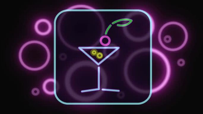 粉红色圆圈上的饮料图标动画