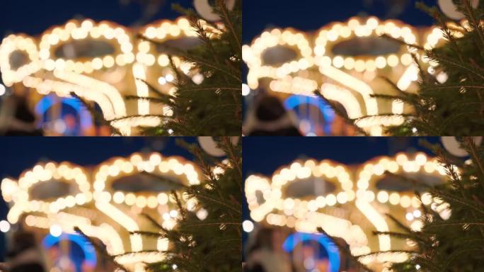 赫尔辛基圣诞市场上的传统旋转木马