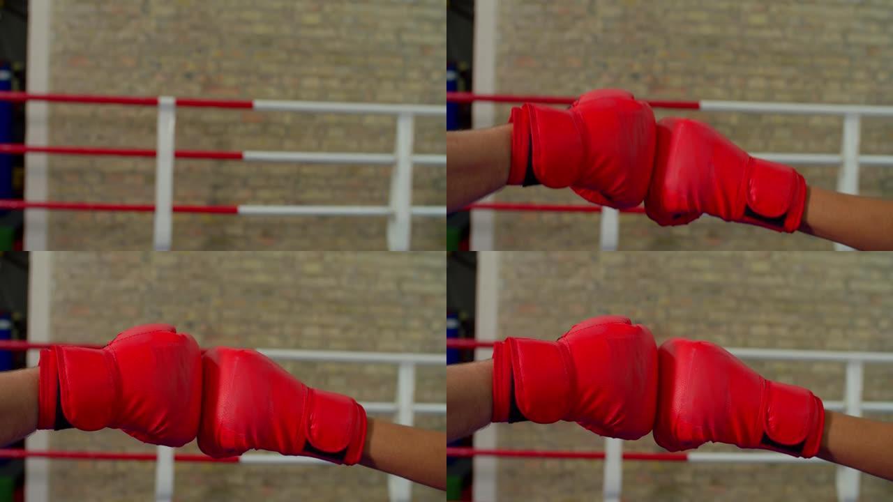 拳击手套击中的特写镜头，象征着拳击运动精神