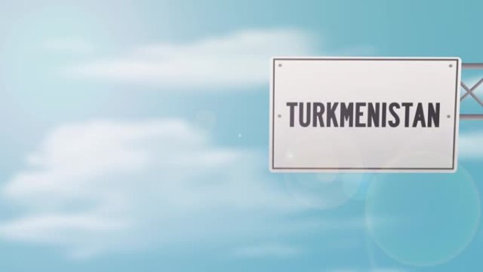 土库曼斯坦在蓝色多云的天空上滴下路标-股票视频