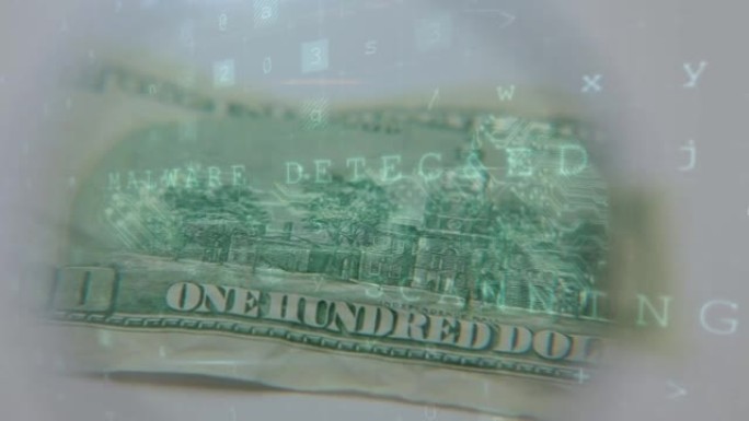 美元钞票上的数字，扫描和安全密钥的动画