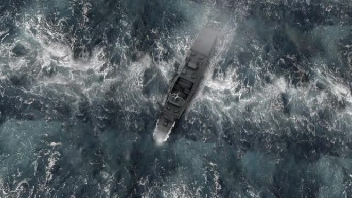 海军舰船舰船在暴风雨的海洋鸟瞰
