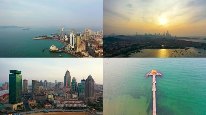 4K航拍青岛城市沿海岸风景线合集