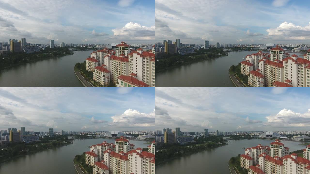 新加坡住宅区近Sport Hub的鸟瞰图