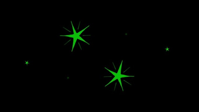 动画绿色星星在黑色背景上闪闪发光。