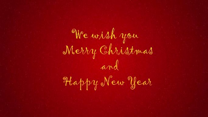圣诞节动画明信片邀请函带文字我们祝您圣诞快乐，新年快乐。雪落在红色背景上。恭喜你，明信片，愿望概念。