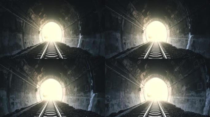 黑暗中的铁路隧道，尽头有灯。可以代表实现你的目标，克服问题和障碍。
