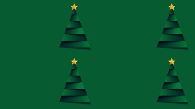 复制空间新年快乐卡片动画与圣诞树背景股票视频-空白动画文本空间与金色