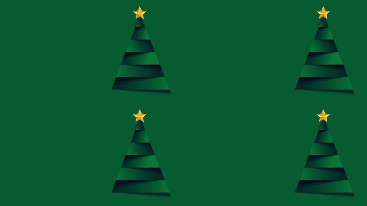 复制空间新年快乐卡片动画与圣诞树背景股票视频-空白动画文本空间与金色