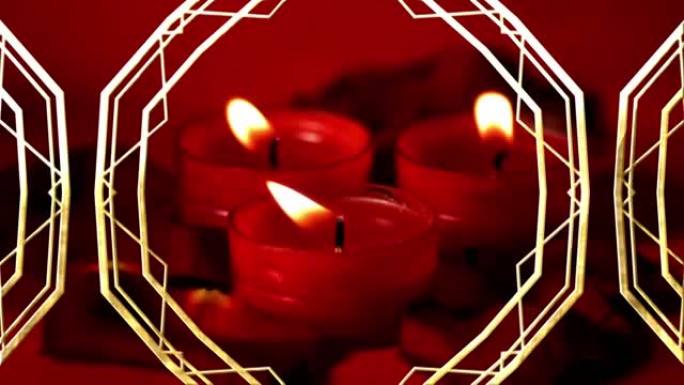 变化的金色几何形状构图红色蜡烛的动画