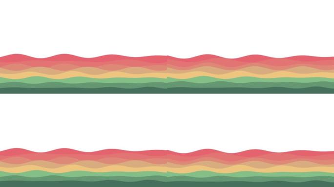 2D海浪，绿色黄色粉色平滑彩色慢动作。柔和的波浪背景为美丽的概念设计构图