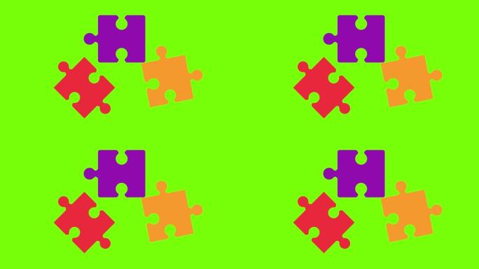 亮绿色背景下的彩色拼图图标