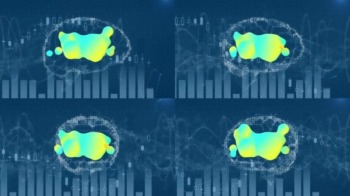 数字大脑和图形上的黄色和蓝色染色动画