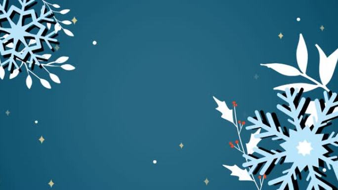 带有复制空间和雪落在蓝色背景上的圣诞节装饰动画