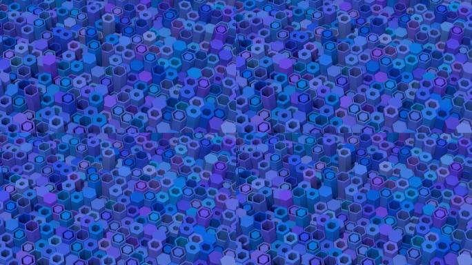蓝色管子图案。抽象动画，3d渲染。