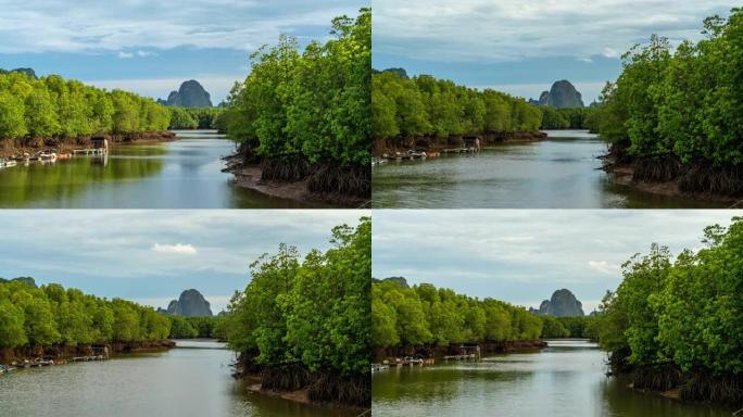 泰国攀牙府红树林沼泽的延时日落场景