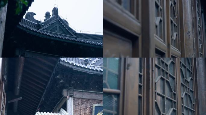 杭州下雨天的古建筑
