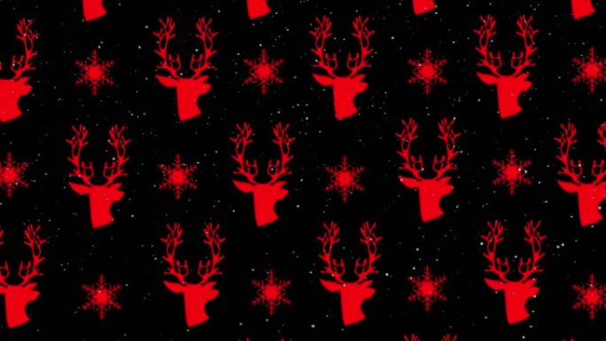 背景中星星掉落在圣诞节红色驯鹿图案上的动画