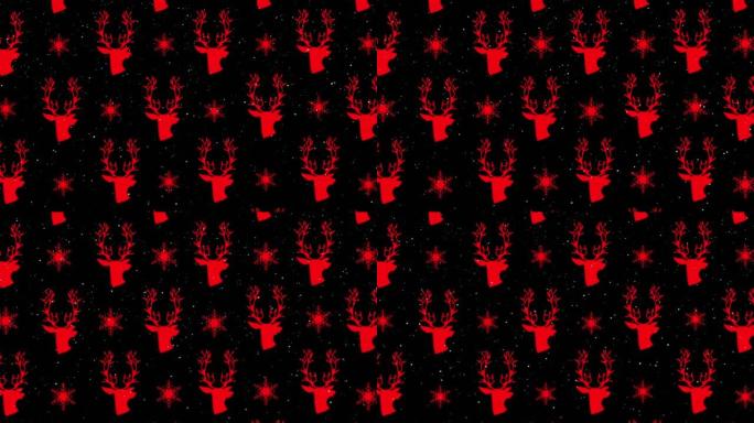 背景中星星掉落在圣诞节红色驯鹿图案上的动画