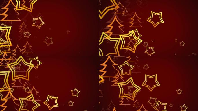 圣诞节时，星星在红色背景上落在枞树上的动画