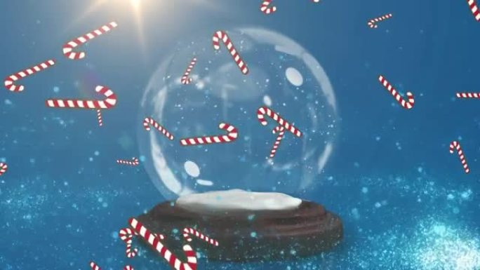 多个糖果藤图标落在蓝色背景上围绕雪球旋转的流星上