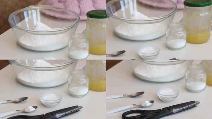 制作糖果乳香的原料。放在桌子上。特写