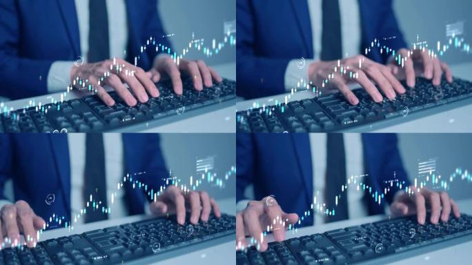 商务男子在键盘上打字手关闭证券交易所去中心化金融业务交易数据分析技术